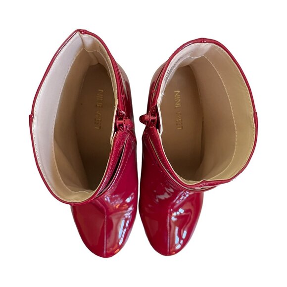 Nine West Red Patent Leather Mod Ankle Boots Size 6.5 - Picture 5 of 9